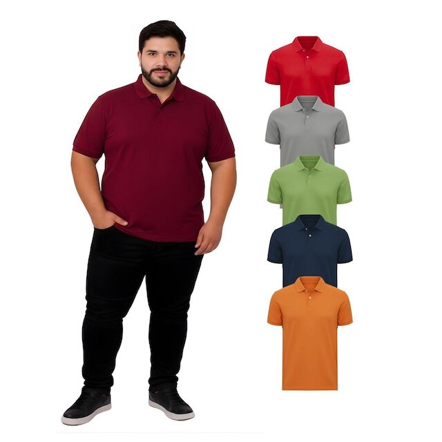 Kit Com 5 Camisetas Gola Polo Piquet 100% Algodao Plus Size