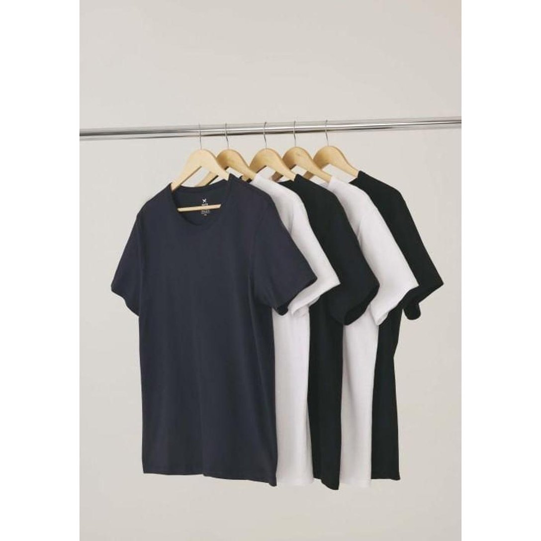 Kit Com 5 Camisetas Masculinas Básicas Slim - Branco+Azul