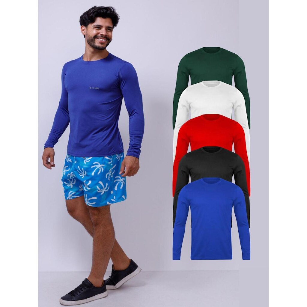 Kit Com 5 Camisetas UV Térmica Manga Longa