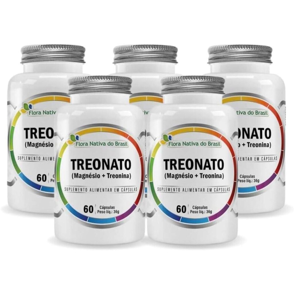 Kit Com 5- Magnésio Treonato 60 Capsulas de 600mg Flora Nativa do Brasil