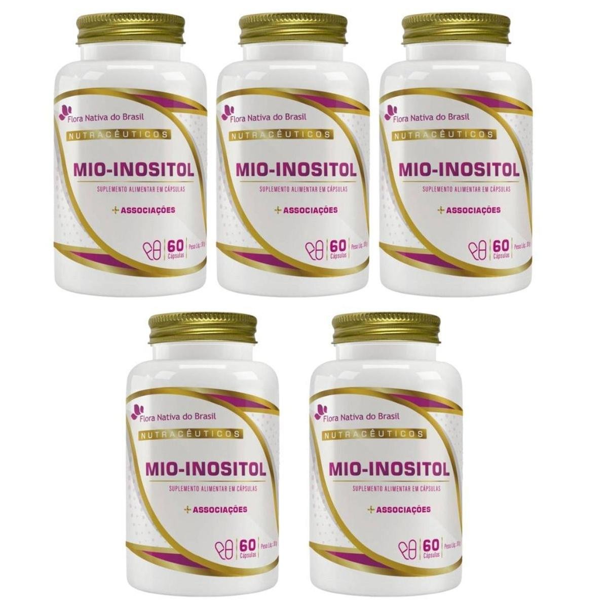 Kit Com 5 - Mio-Inositol + Associações 60 Cápsulas 500mg Flora Nativa