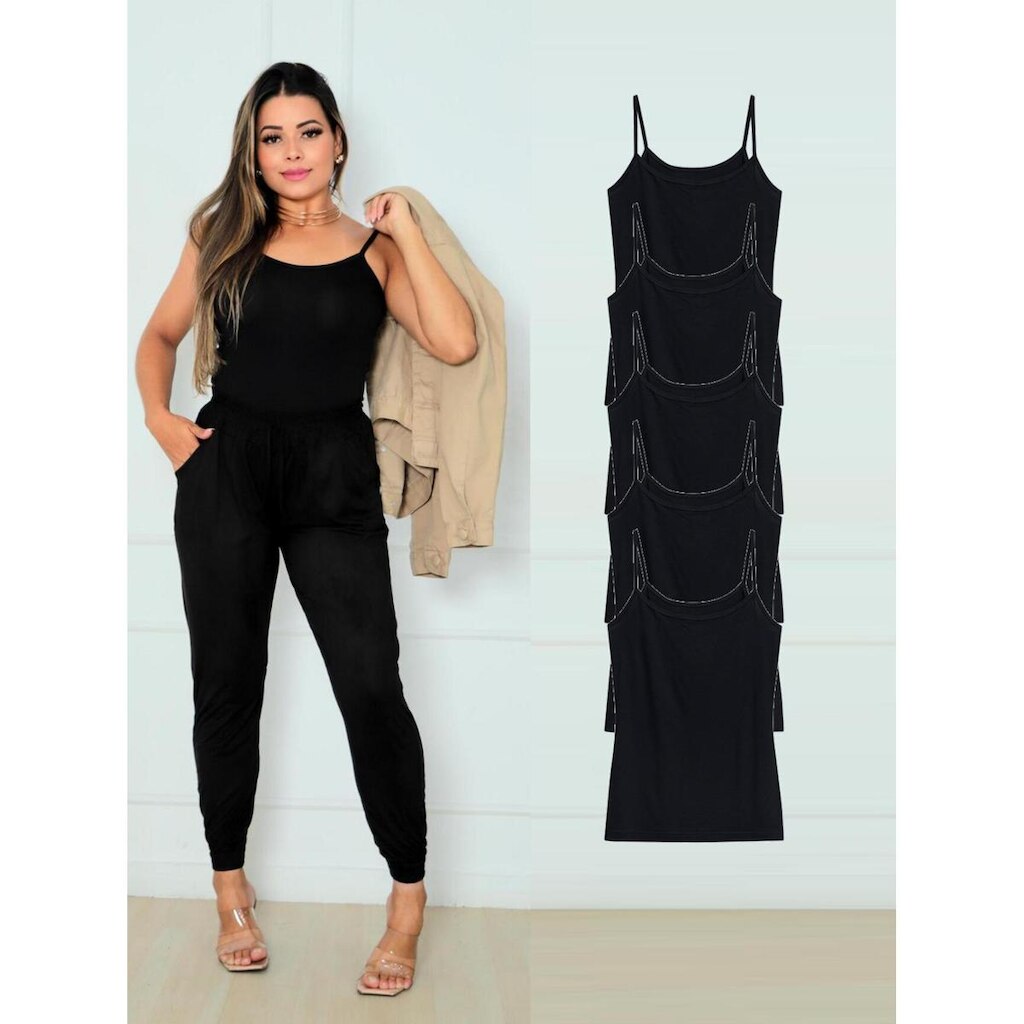 Kit Com 5 Regatas Alcinha Feminina Lisa - Preta