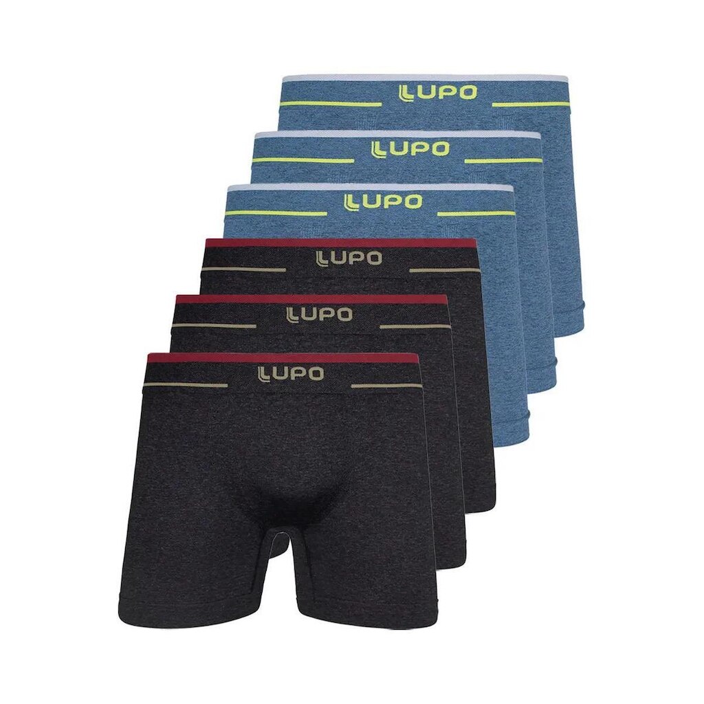 Kit com 6 Cuecas Boxer Lupo 17800-001 Plus Size Azul