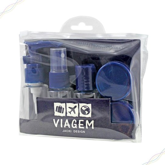 Kit com 7 Frascos e Potes Multiuso para Viagem Unissex - Azul Menor preço em Kit com 7 Frascos e Potes Multiuso para Viagem Unissex - Azul