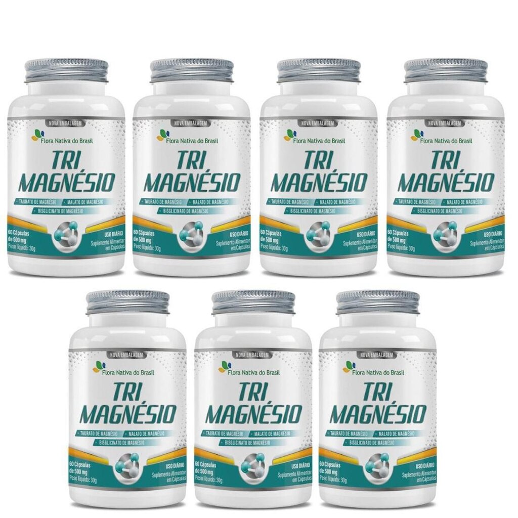 Kit Com 7 Tri Magnésio (taurato, malato e bisglicinato) 500mg 60 Caps Flora Nativa