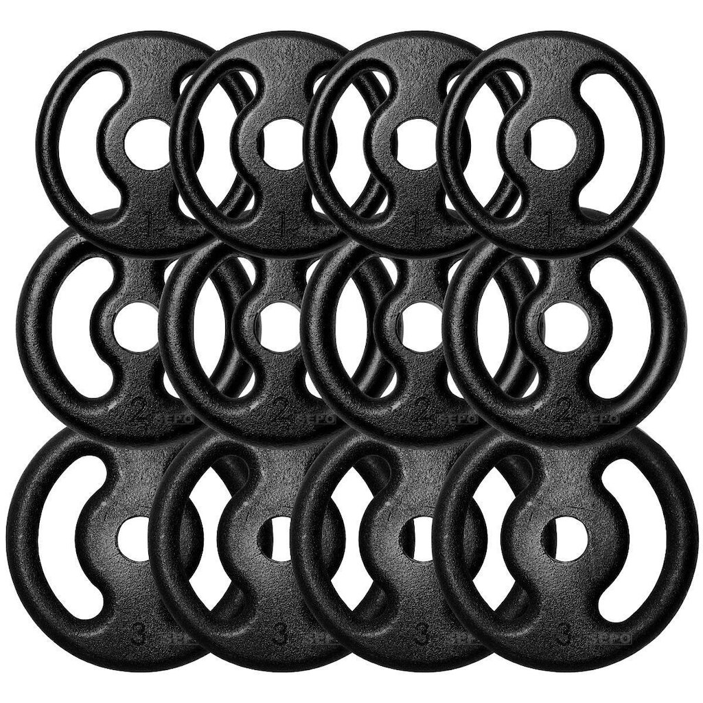 Kit com Anilhas de Ferro - ( 4x3Kg - 4x2Kg - 4x1Kg)