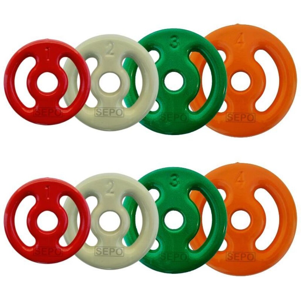 Kit com Anilhas Emborrachadas - ( 2x4Kg - 2x3Kg - 2x2Kg - 2x1Kg)