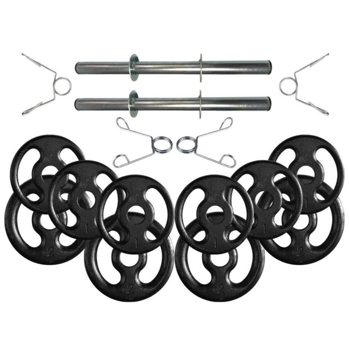 Kit com Barras de Halteres e Anilhas de Ferro - 16 Peças Menor preço em Kit com Barras de Halteres e Anilhas de Ferro - 16 Peças