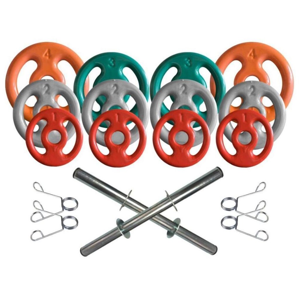 Kit com Barras de Halteres e Anilhas Emborrachadas - 26 Kg