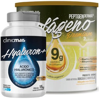 Kit com Colágeno Hidrolisado 9g Silício Orgânico Abacaxi e Hortelã 300g + Ácido Hialurônico 30