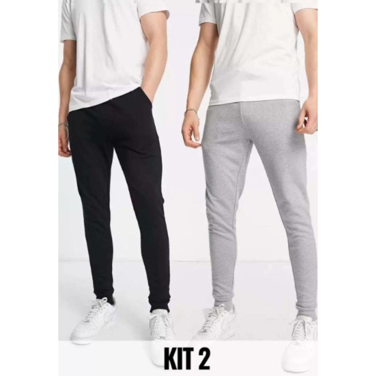 Menor preço em Kit com Duas Calças Linha Noite Moletom Fit Preta e Cinza Claro