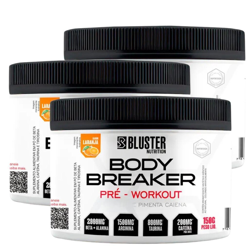 Kit Combo 3 Pré Treino Body Breaker 150g Bluster Nutrition