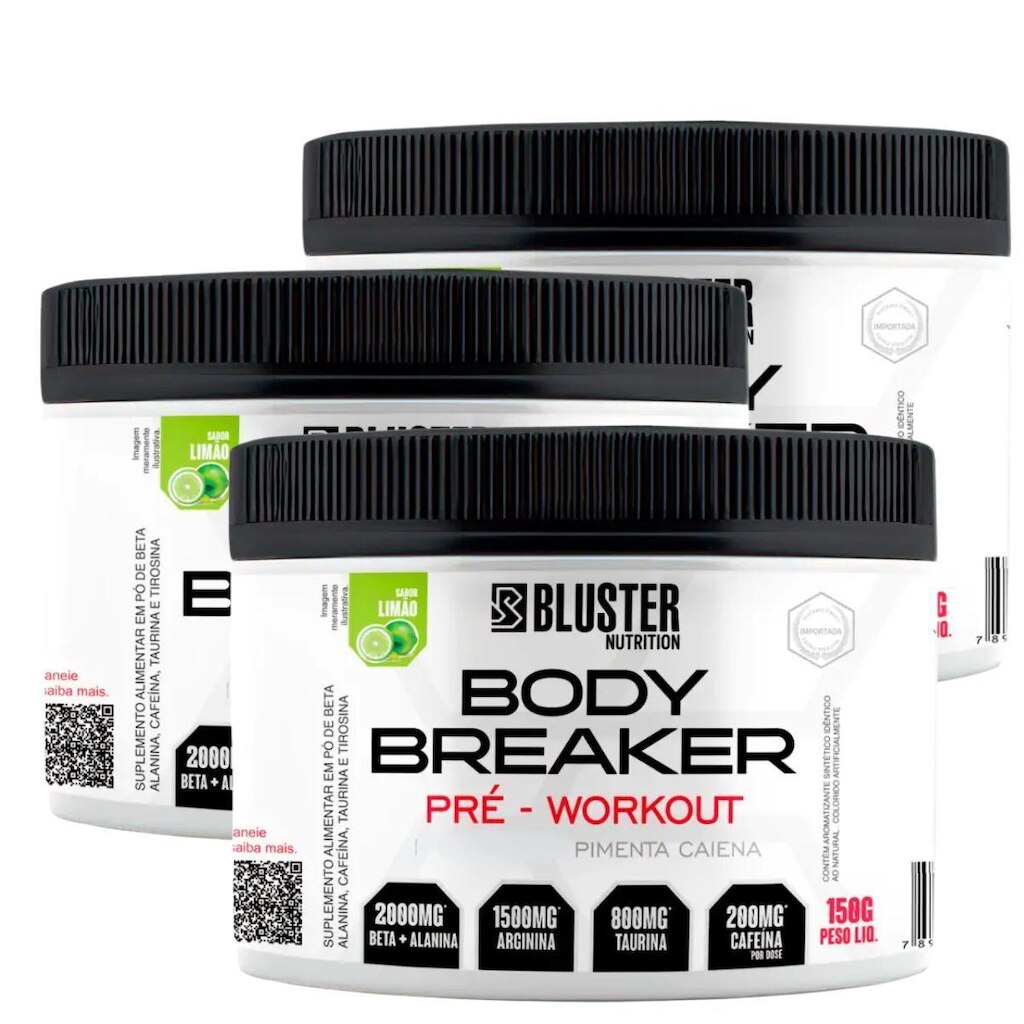 Kit Combo 3 Pré Treino Body Breaker 150g Bluster Nutrition