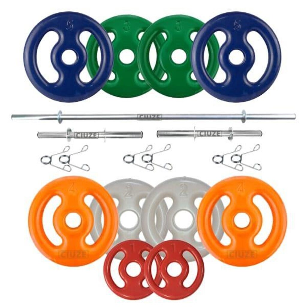 Kit Completo - 3 Barras + 30kg Anilhas Emborrachadas