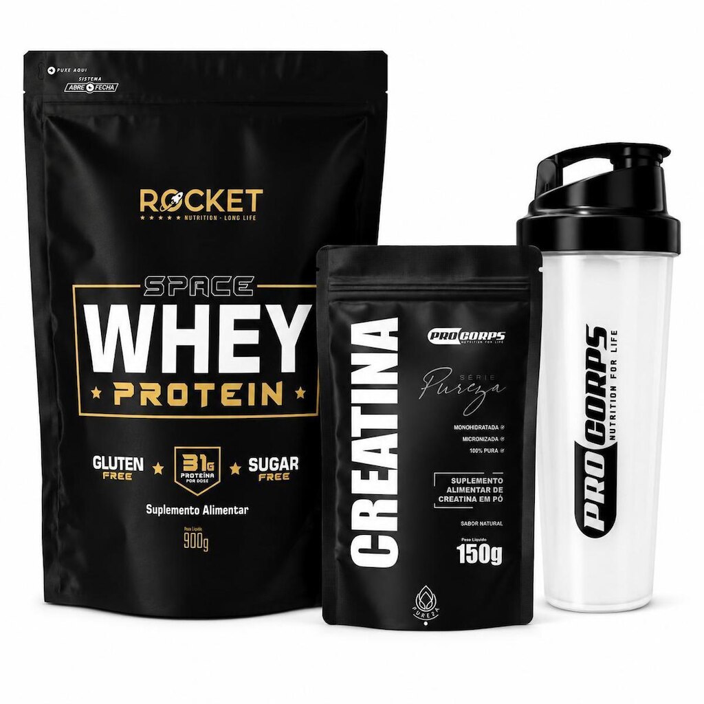 Kit Completo Academia Whey Creatina Coqueteleira