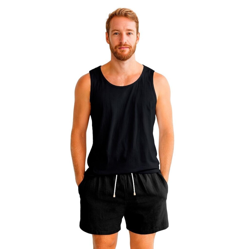 Kit Conjunto Masculino Regata Lisa Algodão e Bermuda Linho Casual Conforto