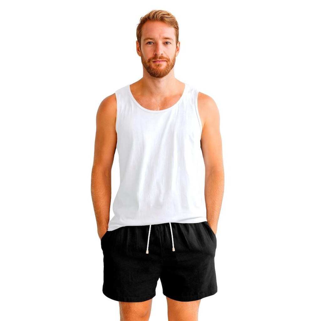 Kit Conjunto Masculino Regata Lisa Algodão e Bermuda Linho Casual Conforto