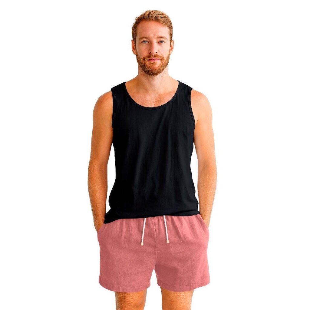 Kit Conjunto Masculino Regata Lisa Algodão e Bermuda Linho Casual Conforto