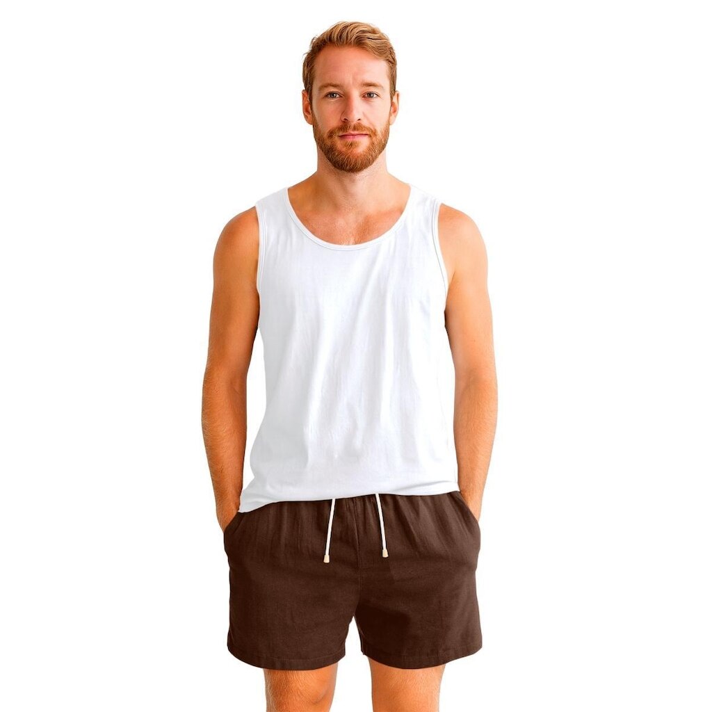 Kit Conjunto Masculino Regata Lisa Algodão e Bermuda Linho Casual Conforto