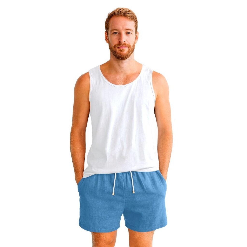 Kit Conjunto Masculino Regata Lisa Algodão e Bermuda Linho Casual Conforto