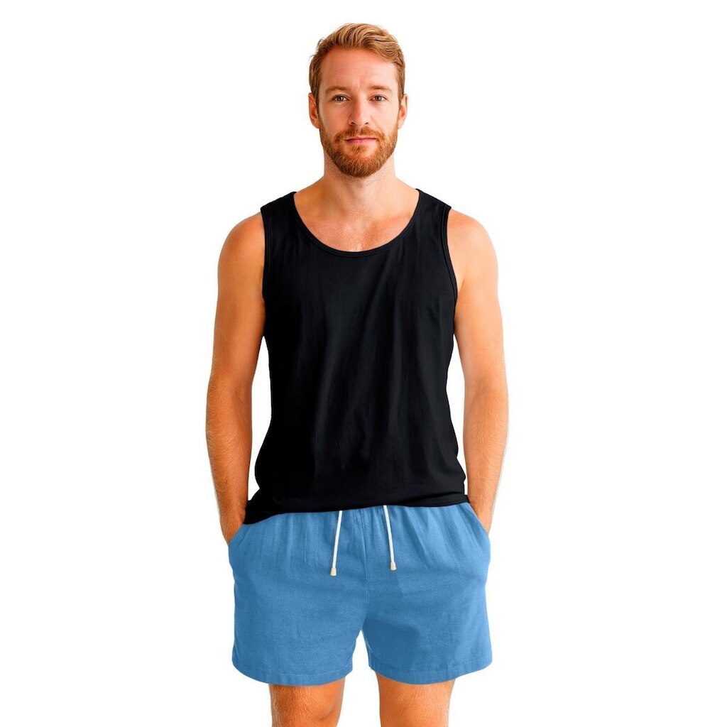 Kit Conjunto Masculino Regata Lisa Algodão e Bermuda Linho Casual Conforto