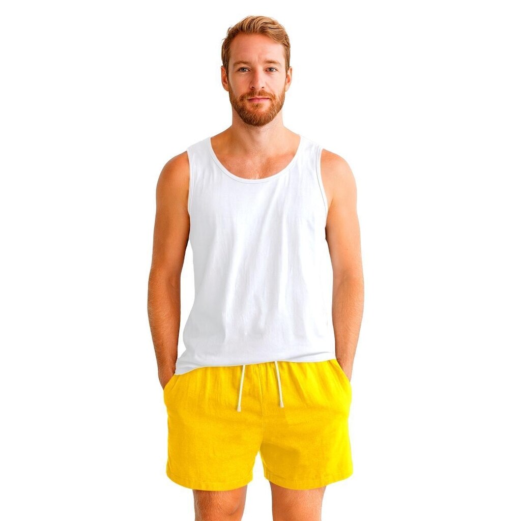 Kit Conjunto Masculino Regata Lisa Algodão e Bermuda Linho Casual Conforto