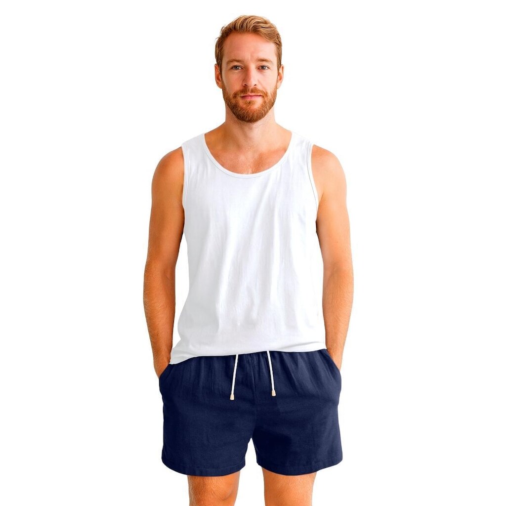 Kit Conjunto Masculino Regata Lisa Algodão e Bermuda Linho Casual Conforto
