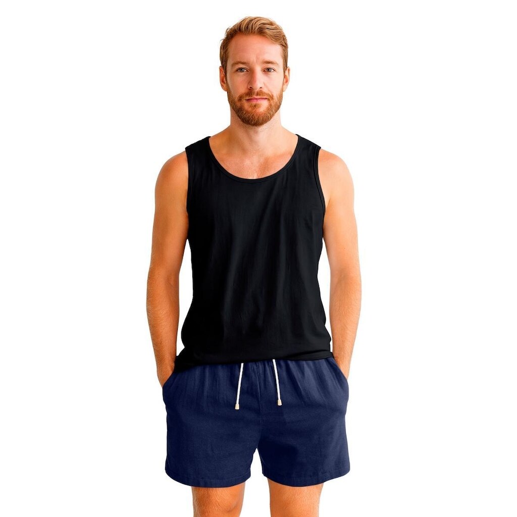 Kit Conjunto Masculino Regata Lisa Algodão e Bermuda Linho Casual Conforto