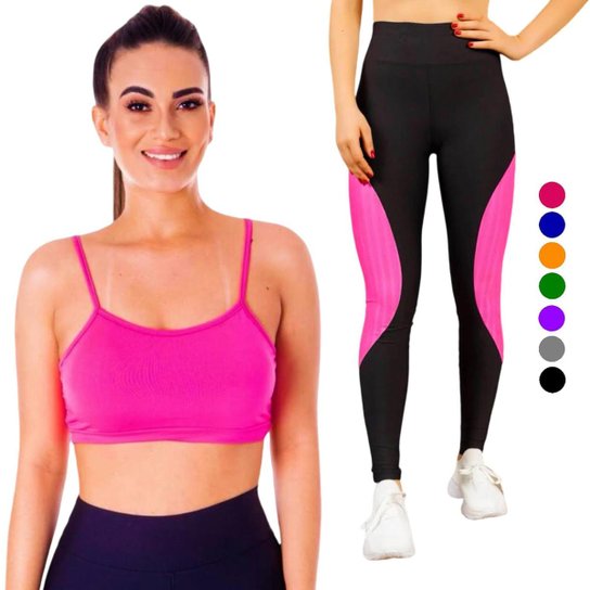 KIT conjunto TOP ALÇA FINA bojo + CALÇA LEG LEGGING REDINHA Feminino Academia Corrida 625