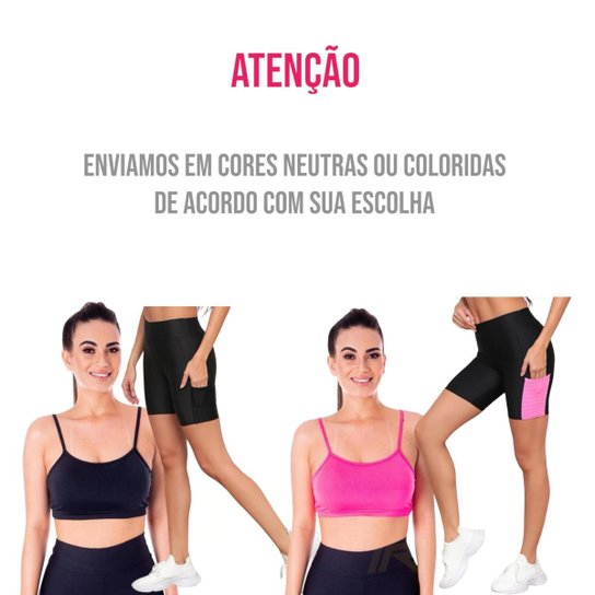 Kit conjunto TOP ALÇA FINA bojo + Short LEGGING BOLSO BÁSICA Feminino Academia Corrida 643