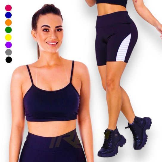 Kit conjunto TOP ALÇA FINA bojo + Short LEGGING REDINHA Feminino Academia Corrida 644