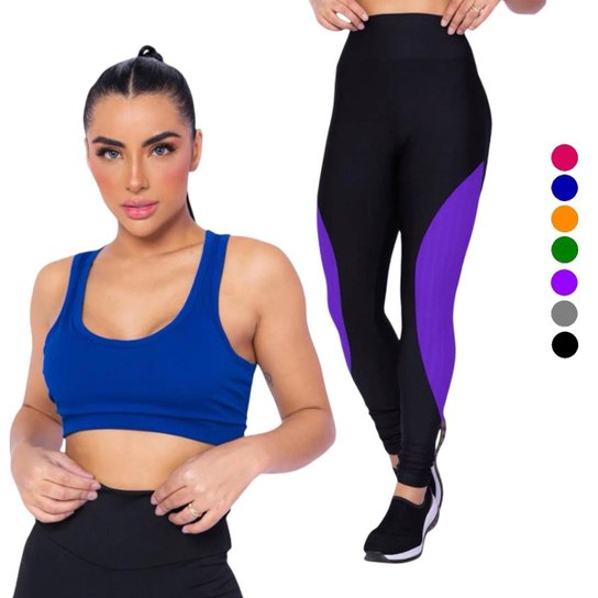 KIT conjunto TOP ALÇA MÉDIA bojo + CALÇA LEGGING REDINHA Feminino Academia Corrida Fitness 700
