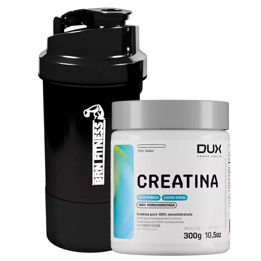 Kit Creatina 300g Dux + Garrafa Shaker 500ml Academia Treino