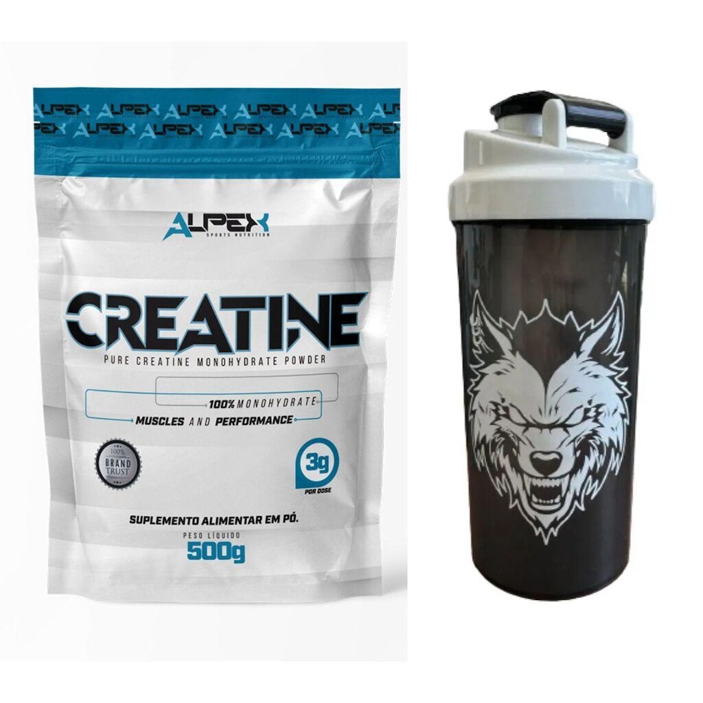 Kit Creatina Alpex 100% 500g + Coqueteleira Alpex 600ml