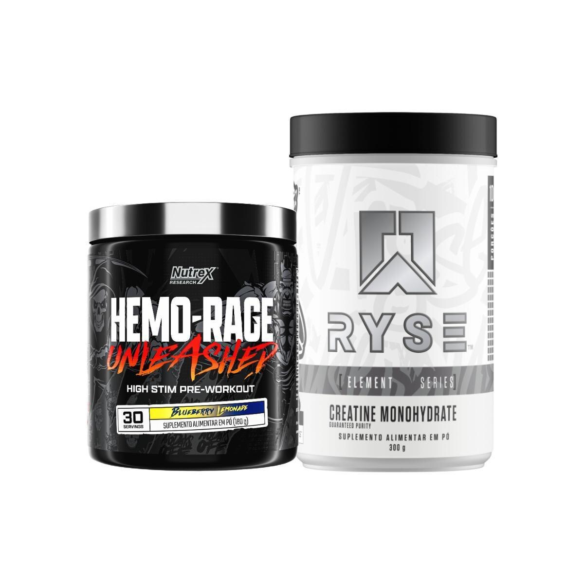 Kit Creatina Monohidratada 300g Ryse Supps + Pré Treino Ultra Concentrado 180g Nutrex