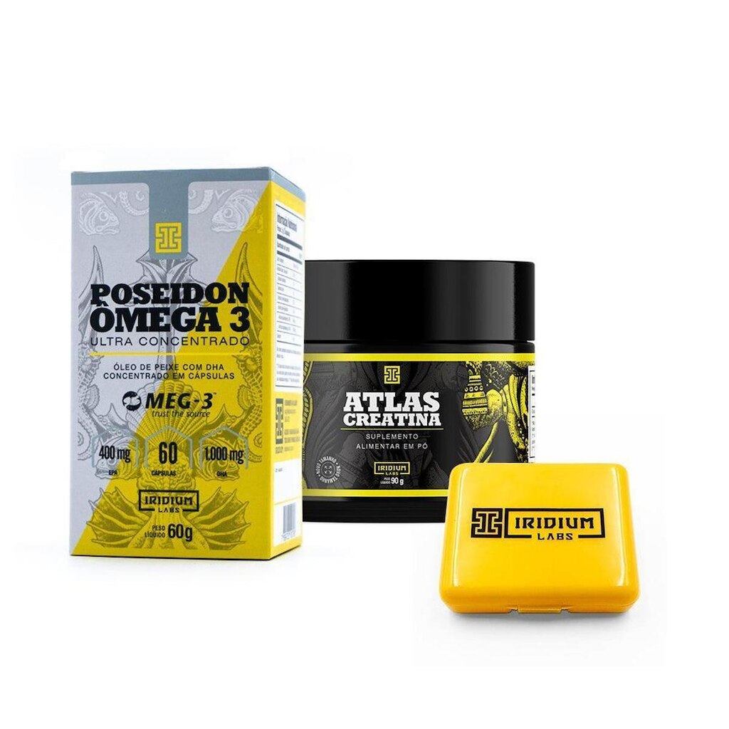 Kit Creatina + Ômega 3 Poseidon Concentrado + Porta Caps