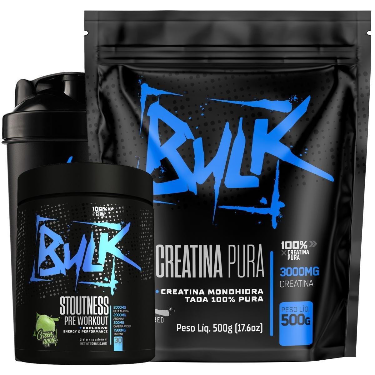 Kit Creatina Pura 100% Monohidratada 500g + Pré Treino Stoutness 300g + Shaker - Bulk Suplementos Menor preço em Kit Creatina Pura 100% Monohidratada 500g + Pré Treino Stoutness 300g + Shaker - Bulk Suplementos