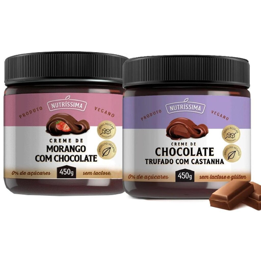 Kit Creme de Morango com Chocolate + Creme Trufado - Nutríssima 450g