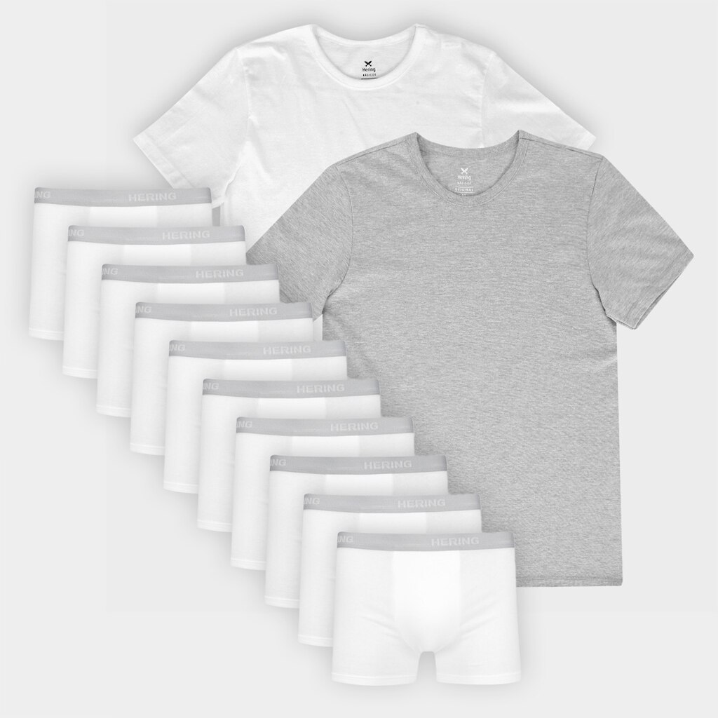 Kit Cueca Boxer C/10 + Camisetas Hering Slim Básicas C/2 Peças Masculinoc