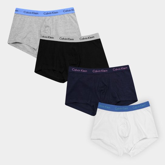 Kit Cueca Boxer Calvin Klein Low Rise Trunk Masculino 4 Peças - Azul e Marinho Menor preço em Kit Cueca Boxer Calvin Klein Low Rise Trunk Masculino 4 Peças - Azul e Marinho
