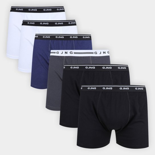 Kit Cueca Boxer Gajang Básica Masculina 6 Peças - Preto+Azul Menor preço em Kit Cueca Boxer Gajang Básica Masculina 6 Peças - Preto+Azul