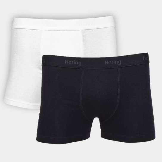 Kit Cueca Boxer Hering Lisa 2 Peças - Preto+Branco Menor preço em Kit Cueca Boxer Hering Lisa 2 Peças - Preto+Branco