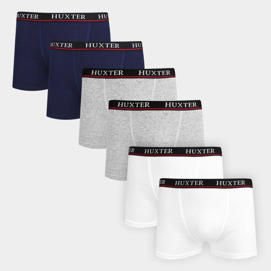 Kit Cueca Boxer Huxter 6 Peças - Branco+Cinza Menor preço em Kit Cueca Boxer Huxter 6 Peças - Branco+Cinza