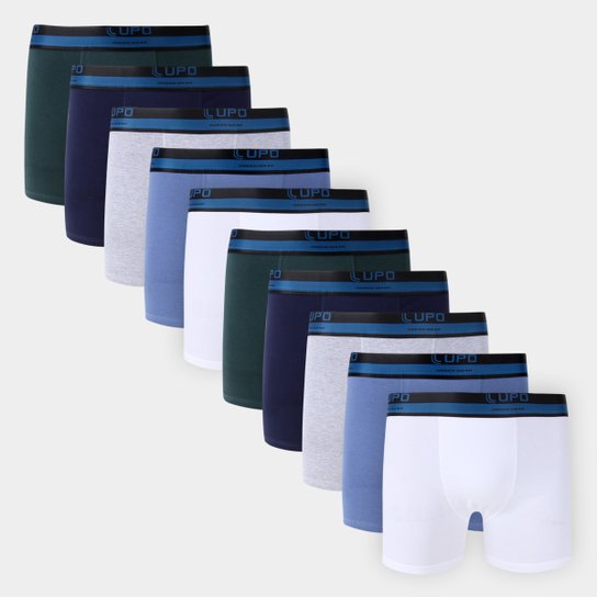 Kit Cueca Boxer Lupo Lisa Masculina 10 Peças - Branco+Azul Menor preço em Kit Cueca Boxer Lupo Lisa Masculina 10 Peças - Branco+Azul