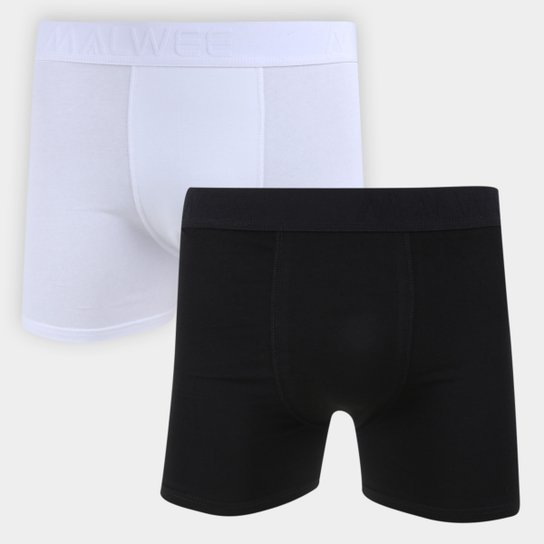 Kit Cueca Boxer Malwee Lisa 2 Peças - Branco+Preto Menor preço em Kit Cueca Boxer Malwee Lisa 2 Peças - Branco+Preto