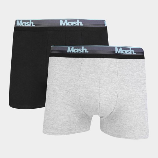 Kit Cueca Boxer Mash Algodão Elástico Bordado 2 Peças - Cinza e Preto Menor preço em Kit Cueca Boxer Mash Algodão Elástico Bordado 2 Peças - Cinza e Preto
