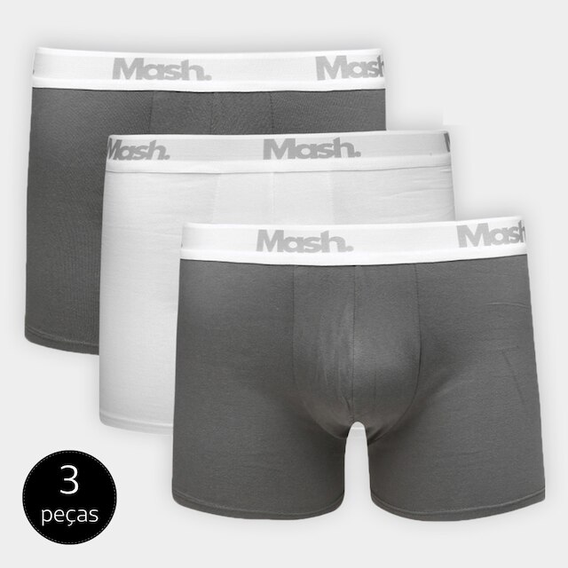 Kit Cueca Boxer Mash Cotton 3 Peças - Cinza+Branco Menor preço em Kit Cueca Boxer Mash Cotton 3 Peças - Cinza+Branco