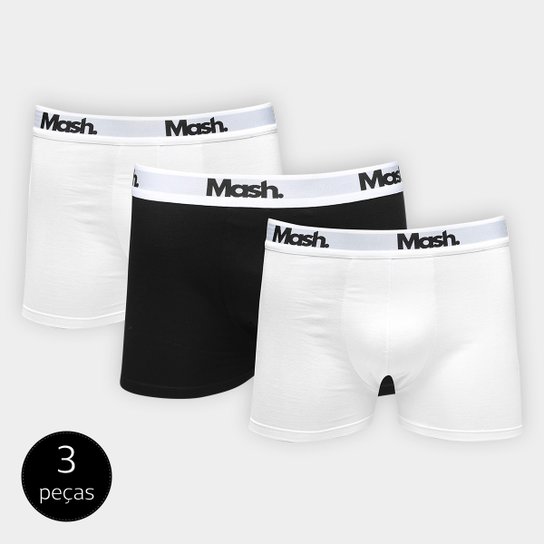Menor preço em Kit Cueca Boxer Mash Cotton 3 Peças - Branco+Preto