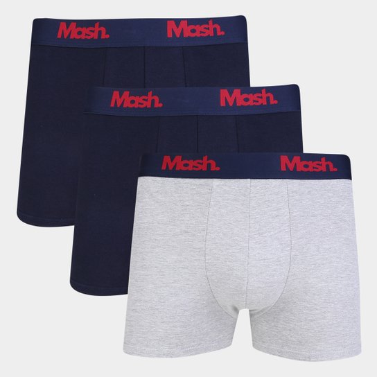 Kit Cueca Boxer Mash Cotton 3 Peças - Azul+Cinza Menor preço em Kit Cueca Boxer Mash Cotton 3 Peças - Azul+Cinza