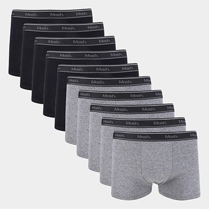 Kit Cueca Boxer Mash Cotton Elástico 10 Peças - Masculino